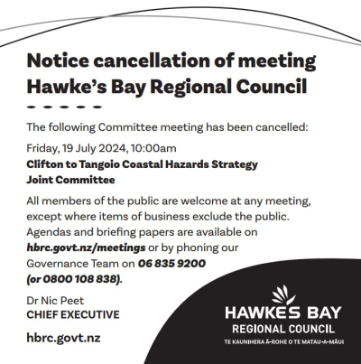 Public Notice cancellation of meeting 19 July