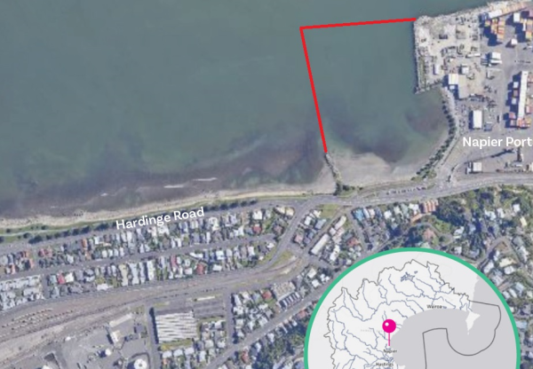 A satellite image showing the exclusion area around Napier Port